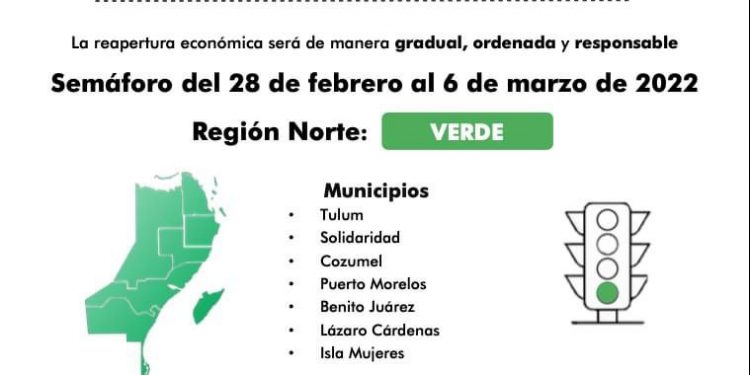 Se mantiene semáforo verde en Quintana Roo