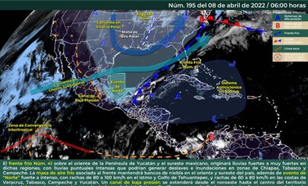 Prevén día lluvioso por la entrada del frente frío 41 en Quintana Roo