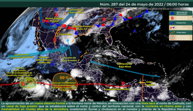 Prevén que un canal de baja presión podría provocar intervalos de chubascos en Quintana Roo