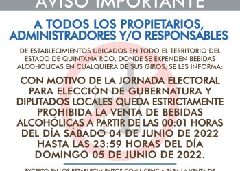 Decretan Ley Seca para elecciones en Quintana Roo