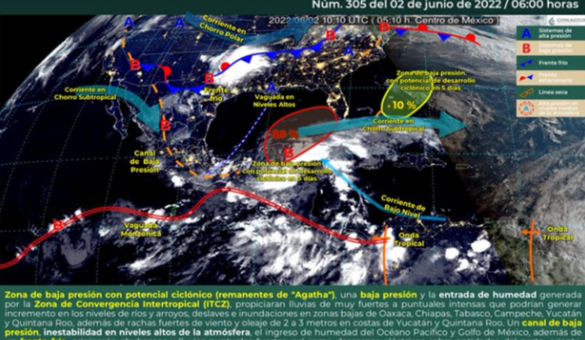 Prevén lluvias intensas a causa de los remanentes de «Agatha» en Quintana Roo