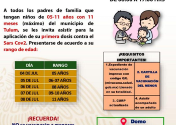 Comenzará la campaña de vacunación para niños de 5 a 11 años en Tulum y Solidaridad