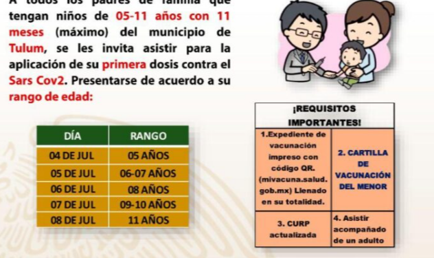 Comenzará la campaña de vacunación para niños de 5 a 11 años en Tulum y Solidaridad