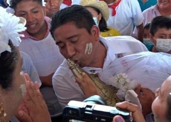 Presidente Municipal de San Pedro Huamelula contrae matrimonio con un caimán