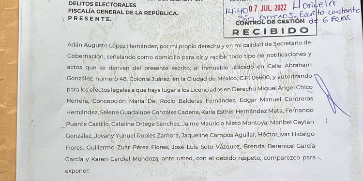 Presenta secretario de Gobernación denuncia ante FISEL e INE