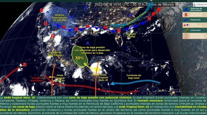 Prevén lluvias fuertes en Quintana Roo a causa de la onda tropical núm. 23