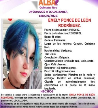 FGE emite alerta alba ante la desaparición y rapto de Emely Ponce