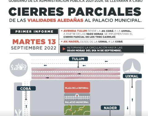 Anuncian cierre de vialidades por el primer Informe de Gobierno en Benito Juárez