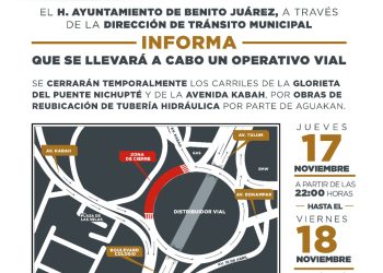 La Dirección de Tránsito de BJ informa sobre los cierres parciales a la circulación en Glorieta kabah