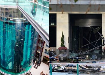 El AquaDom explota, el acuario gigante de hotel de Berlín