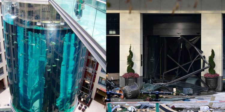 El AquaDom explota, el acuario gigante de hotel de Berlín