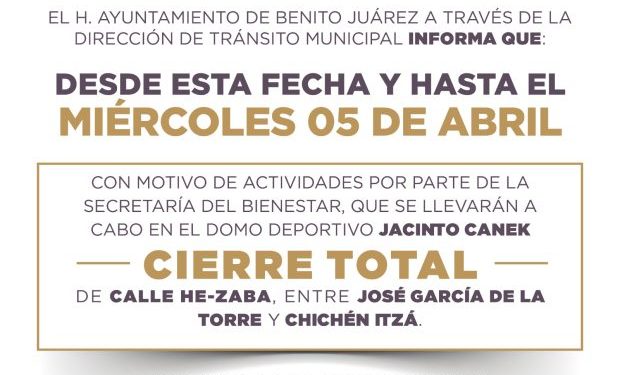 Anuncia gobierno municipal cierre de calle He-Zaba