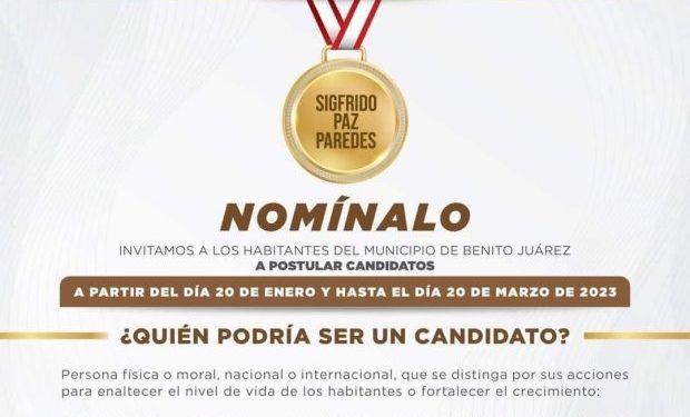 ultimos días para nominación de aspirantes a medalla al mérito ciudadano edición 2023 Cancún