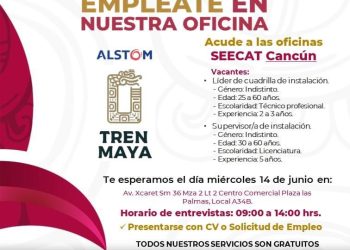 Ofrecen más de 200 vacantes en Cancún para obra del Tren Maya