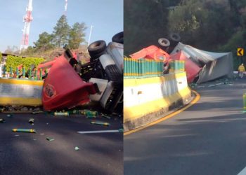 Volcadura de tráiler en la autopista México provoca caos ante cierre de circulación