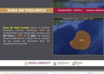 Se forma zona de baja presión a 3,600 km en las costas de Quintana Roo