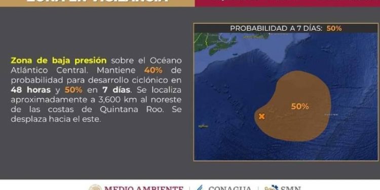 Se forma zona de baja presión a 3,600 km en las costas de Quintana Roo