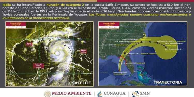 Idalia se intensifica a huracán categoría 2