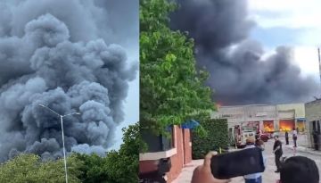 Registran fuerte incendio en una fábrica de Ciudad Industrial, Merida
