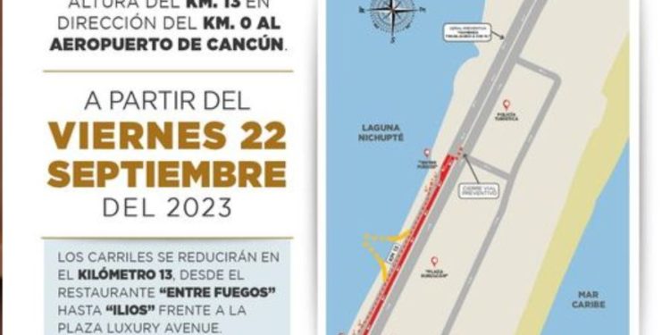 Cierran tramo del Bulevar Kukulkán por obras del Puente Nichupté
