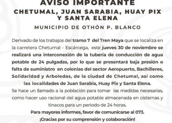 Derivado de los trabajos del tramo 7 del Tren Maya, la CAPA realizará una interconexión del acueducto de Chetumal