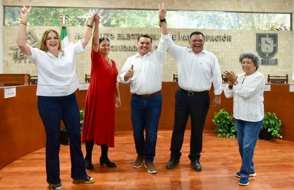 Cecilia Patrón Laviada y Renán Barrera Concha se registran ante el IEPAC por la candidatura en Yucatán