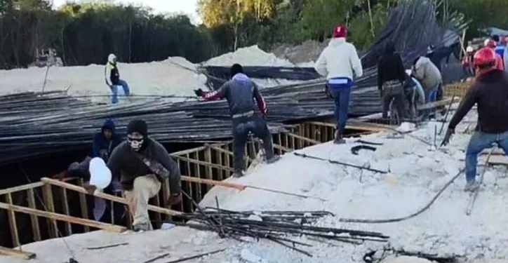 Desplome de un muro de metal en construcción del Tren Maya, deja lesionado a dos trabajadores
