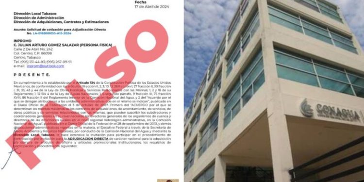 Conagua Tabasco advierte sobre fraudes en procesos licitatorios falsos