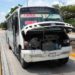 Autobús de transporte público queda varado en pleno centro avenida Tulum