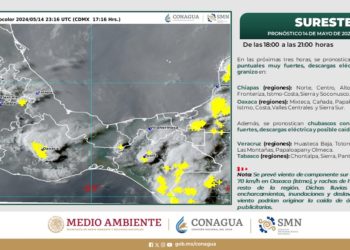 Posible presencia de chubascos y granizo en Tabasco este miércoles, advierte Conagua