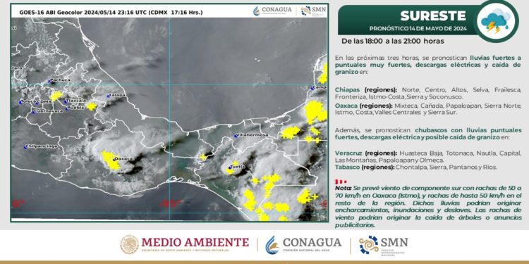 Posible presencia de chubascos y granizo en Tabasco este miércoles, advierte Conagua