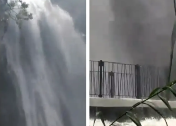 Se desbordó la famosa cascada Cola de Caballo en Nuevo León por las lluvias de «Alberto»