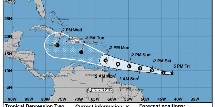 Se forma la depresión tropical 2 en el Atlántico, podría evolucionar a un ciclón mayor