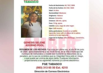 Buscan a adolescente de 14 años desaparecida en Comalcalco