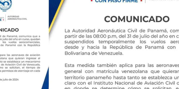 Panamá suspenderá los vuelos con Venezuela como represalia de una medida similar tomada en la víspera por Caracas