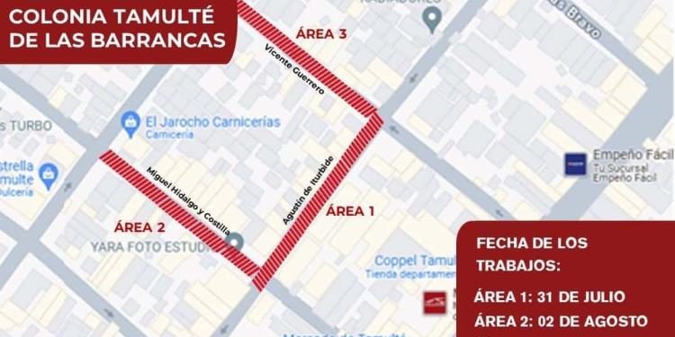 Anuncia Centro cierres de calles por pavimentación en Tamulté de las Barrancas