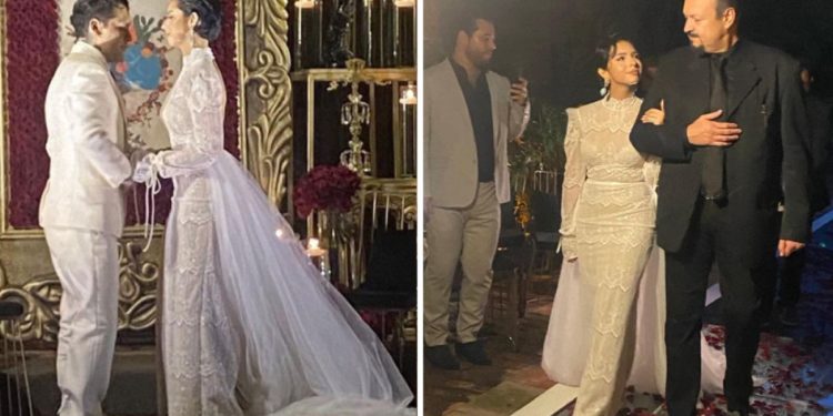 Así lució Angela Aguilar su gran vestido de novia en la boda con Nodal