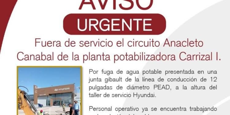 Reparan fuga de agua en circuito Anacleto Canabal de la Potabilizadora Carrizal I