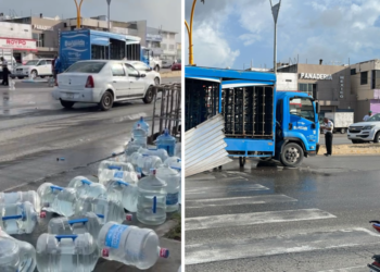 Fuerte accidente entre un volquete y camión de agua genera tráfico vial en Av López Portillo, Cancún