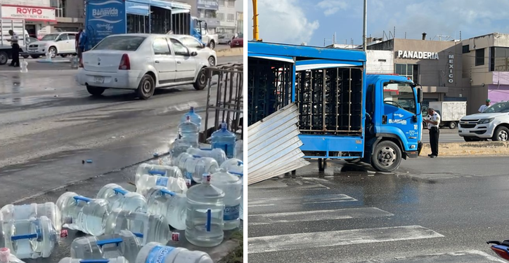 Fuerte accidente entre un volquete y camión de agua genera tráfico vial en Av López Portillo, Cancún