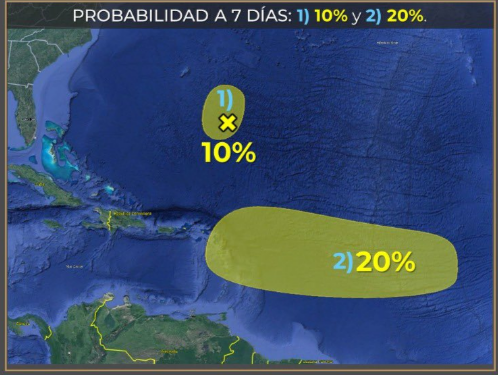 Autoridades vigilan zona de baja presión con probabilidad de desarrollo ciclónico al sureste de Bermuda