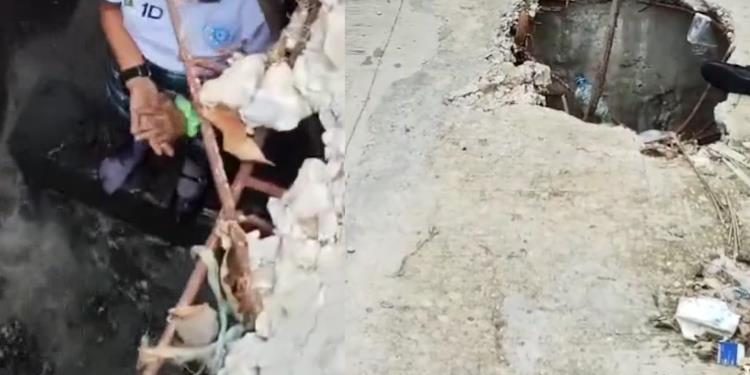 Estudiante de secundaria cae en socavón de aguas negras en Tamulté de las Sabanas