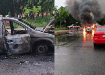 Se incendia vehículo en Av Las Torres, Cancún