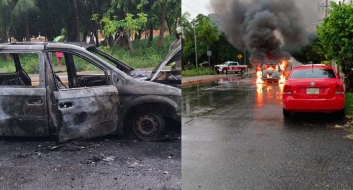 Se incendia vehículo en Av Las Torres, Cancún