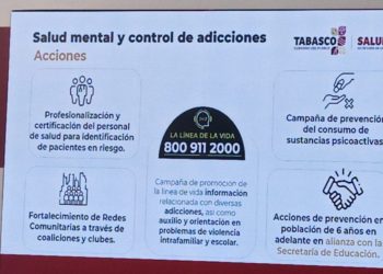 Presenta Salud cinco acciones para detectar problemas de salud mental y adicciones en Tabasco