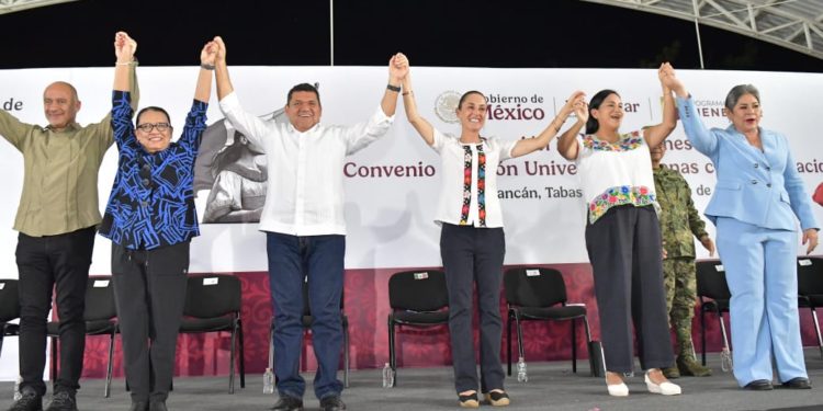 Sheinbaum visita Tabasco con anuncios de beneficios sociales y grandes obras: Javier May