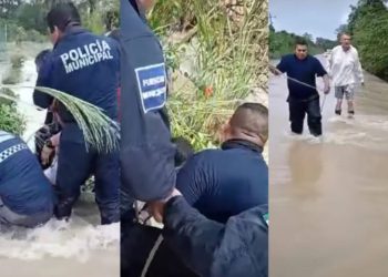 Policías rescatan a hombre arrastrado por la corriente en la vía Jalapa-Villahermosa