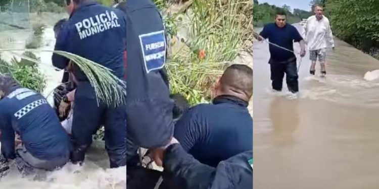 Policías rescatan a hombre arrastrado por la corriente en la vía Jalapa-Villahermosa