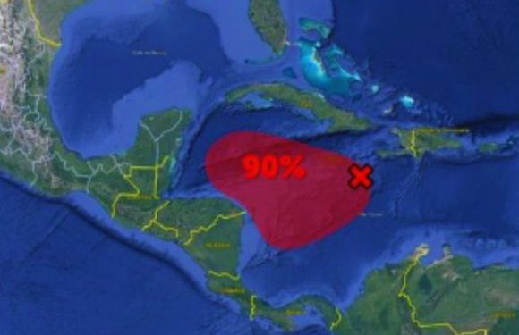 Zona de baja presión aumenta al 90% su probabilidad de desarrollo ciclónico en el Mar Caribe