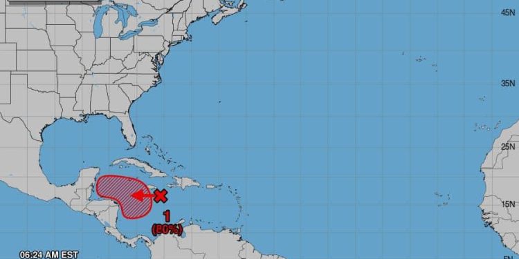 Zona de baja presión aumenta a 80% su probabilidad de desarrollo ciclónico en el Mar Caribe